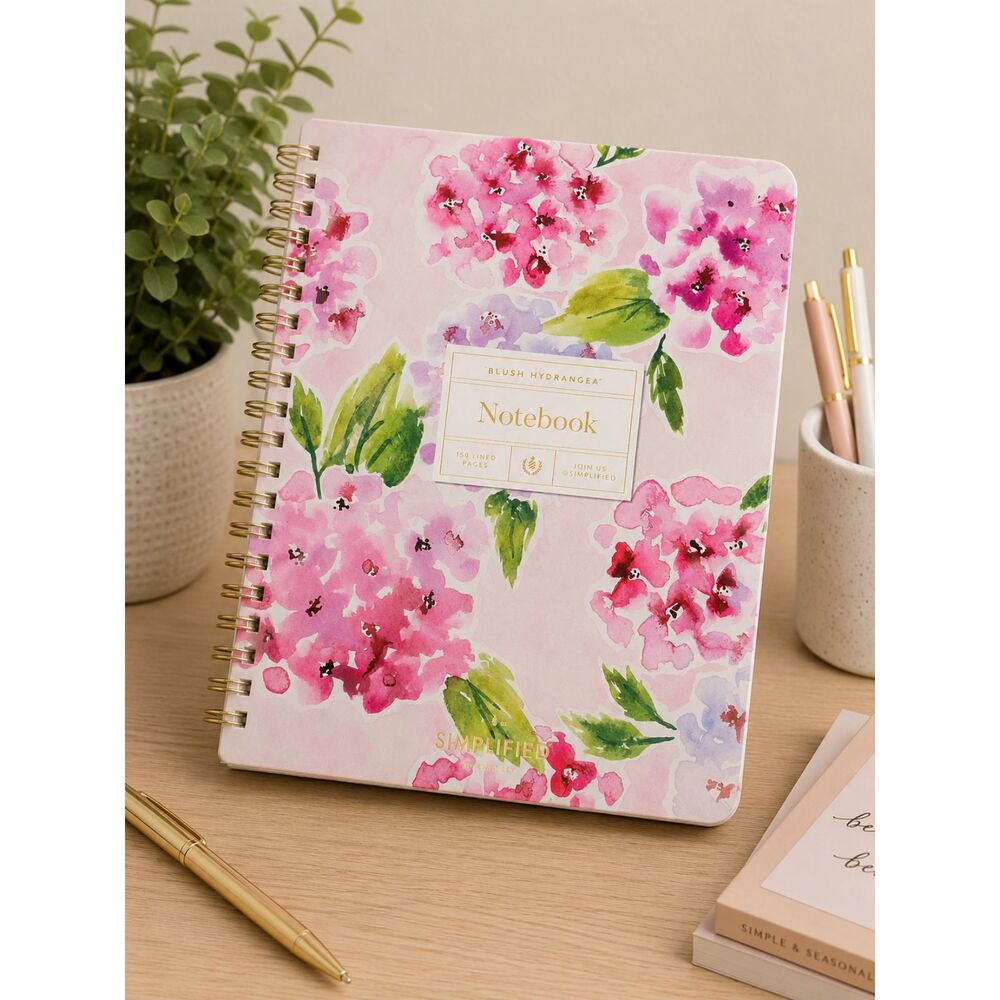 Simplified by Emily Ley Blush Hydrangea Floral Notebook Gold Spiral 150 Pages